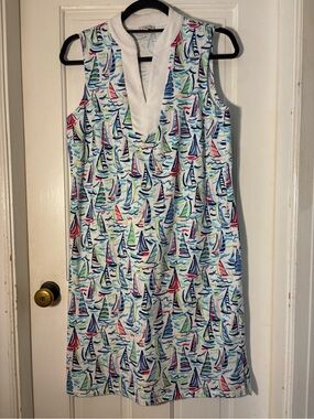 Talbots Sleeveless Sailboat Print Shift Dress